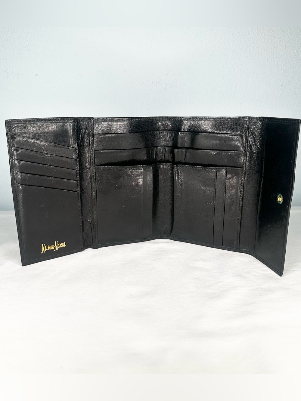 Neiman Marcus Vintage Black Butter Soft Leather Trifold Wallet